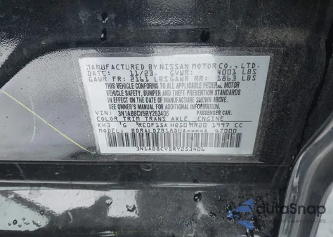 2024 Nissan Sentra Sv Xtronic Cvt из США, поврежденный, VIN 3N1AB8CV5RY253406